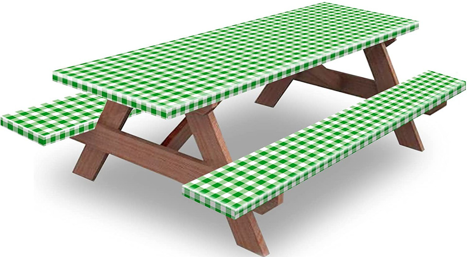 Picnic Table and Bench Fitted Tablecloth Cover, 3 Pack Set,V
