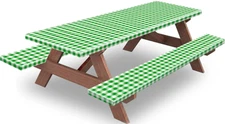 Picnic Table and Bench Fitted Tablecloth Cover, 3 Pack Set,Vinyl Tablecloth