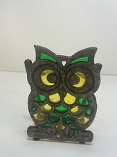 Vintage Metal Stained Glass Owl Napkin/Letter Holder Kitchen/Office
