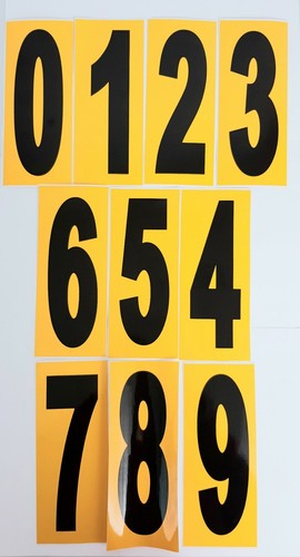 x2 EURO STYLE schwarze Zahlen auf gelbem Hintergrund Go Karting Rennnummern - Bild 1 von 2