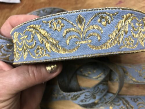vintage jacquard ribbon 1.5" 1900s brocade galloon metal thread 1yd France - Picture 5 of 5