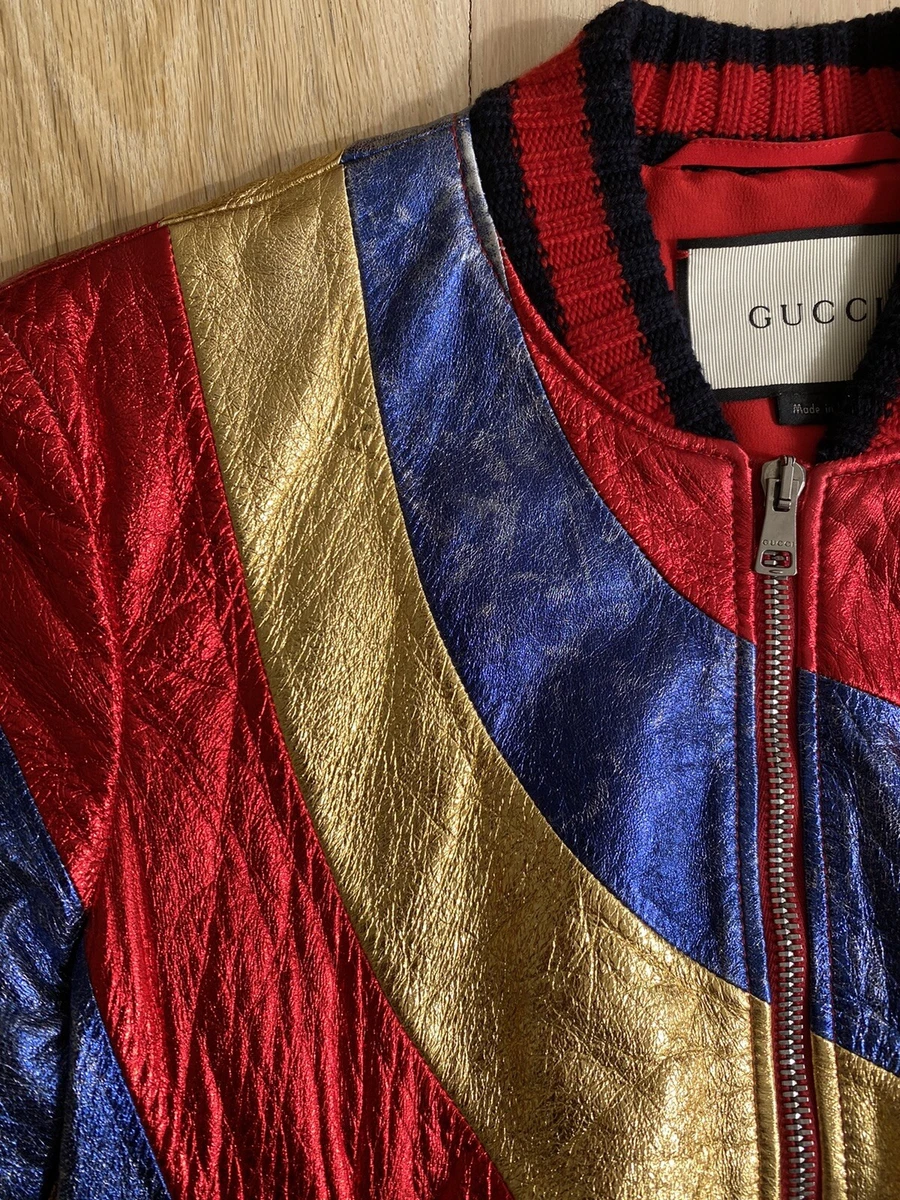 Gucci Bomber Jacket Gold Blue Zipper Disco Runway Statement | eBay