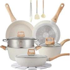 16PCS Pots and Pans Set Non Stick Cookware Set Nonstick with Cooking Set, WHITE