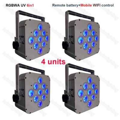 4xLED DMX Uplight 6in1 9*18W Battery Wifi Remote DJ Disco LED Par Can Wash Light