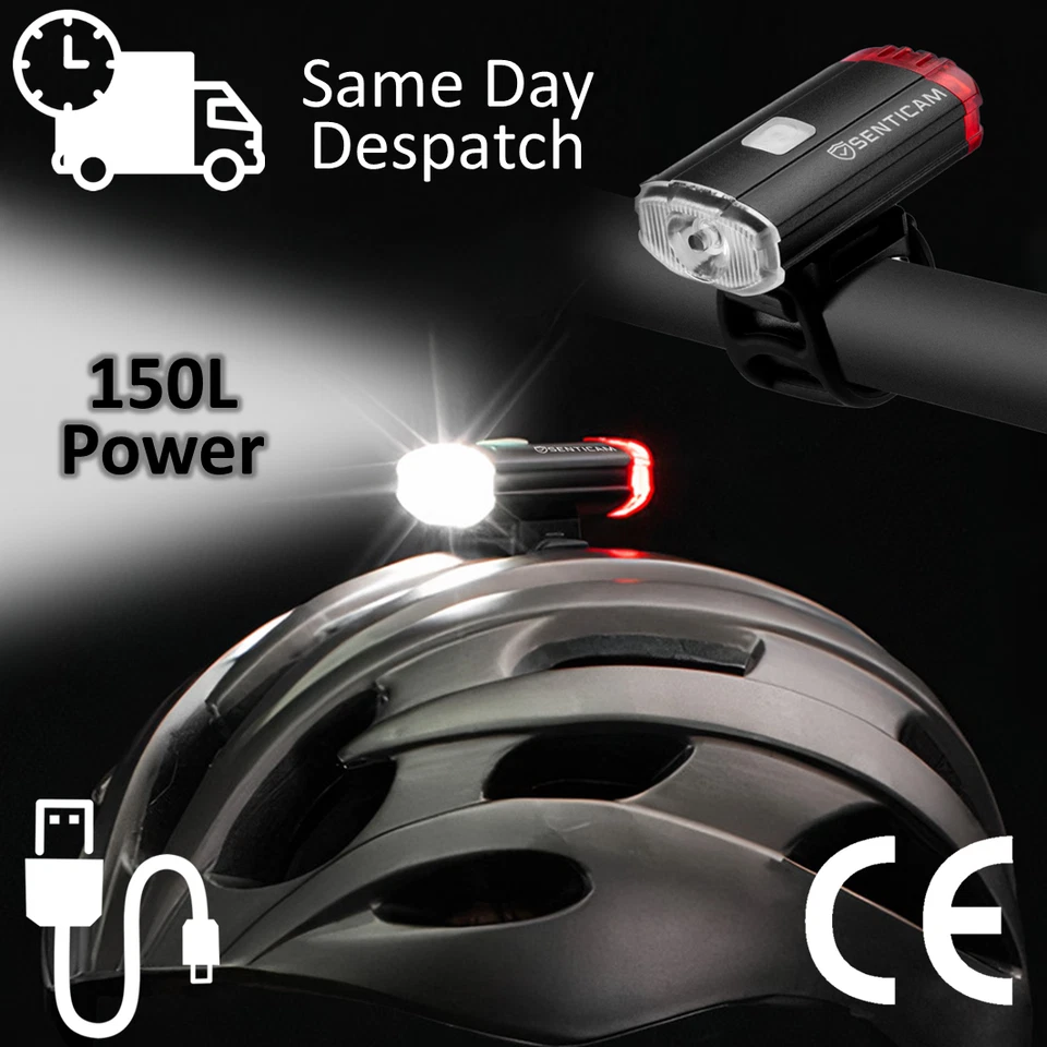 Bike Helmet Light Bicycle USB Rechargeable Front Rear MTB Cycle Senticam Lights - Image 2 of 4