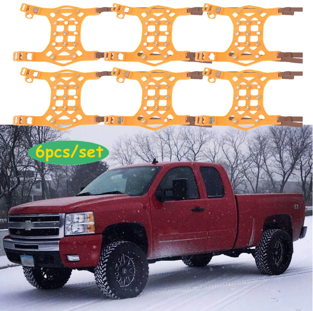 6pcs/set Car Anti-Slip Snow Tire Chains For Chevrolet Silverado 1500 2500 3500
