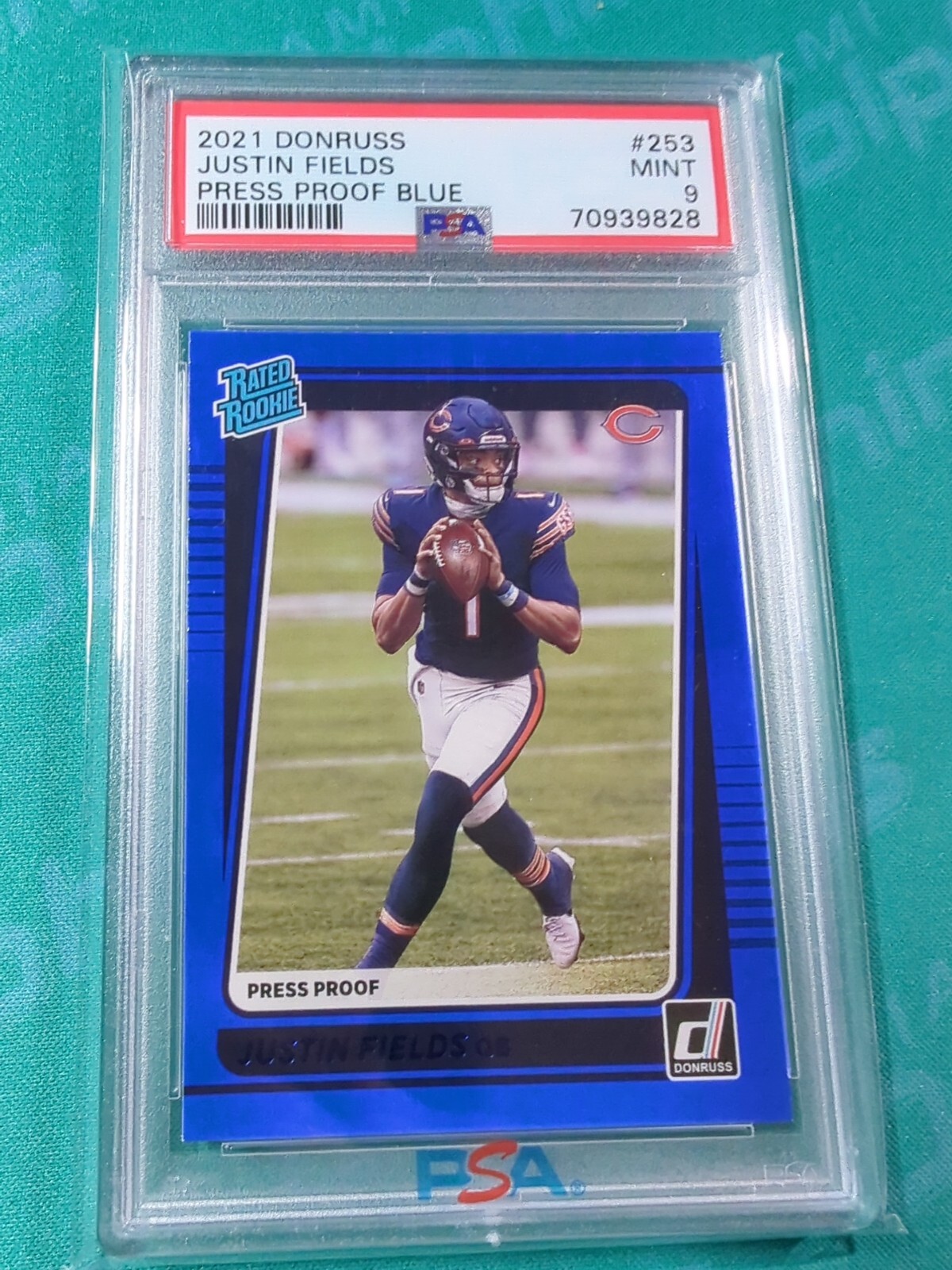 2021 Donruss Justin Fields Press Proof Blue PSA 9! Rated Rookie  Chicago Bears!