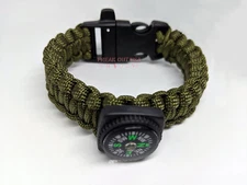 Paracord Survival Bracelet + Whistle Compass / GREEN or BLACK Outdoor Camping