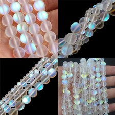 US 1 Pc Clear Mystic Mermaid Glass Matte Round Beads 6mm 8mm 10mm 15.5" Strand
