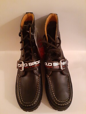 New Polo Sport Ralph Lauren Ranger BOOTS Black Leather 14557 G19