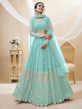 Sky Blue Lehenga Choli Indian Wedding Party Reception Designer Lehenga Blouse