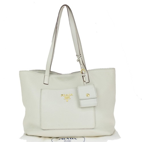 PRADA MILANO Logo Schultertasche Handtasche Leder weißgold 86KA230