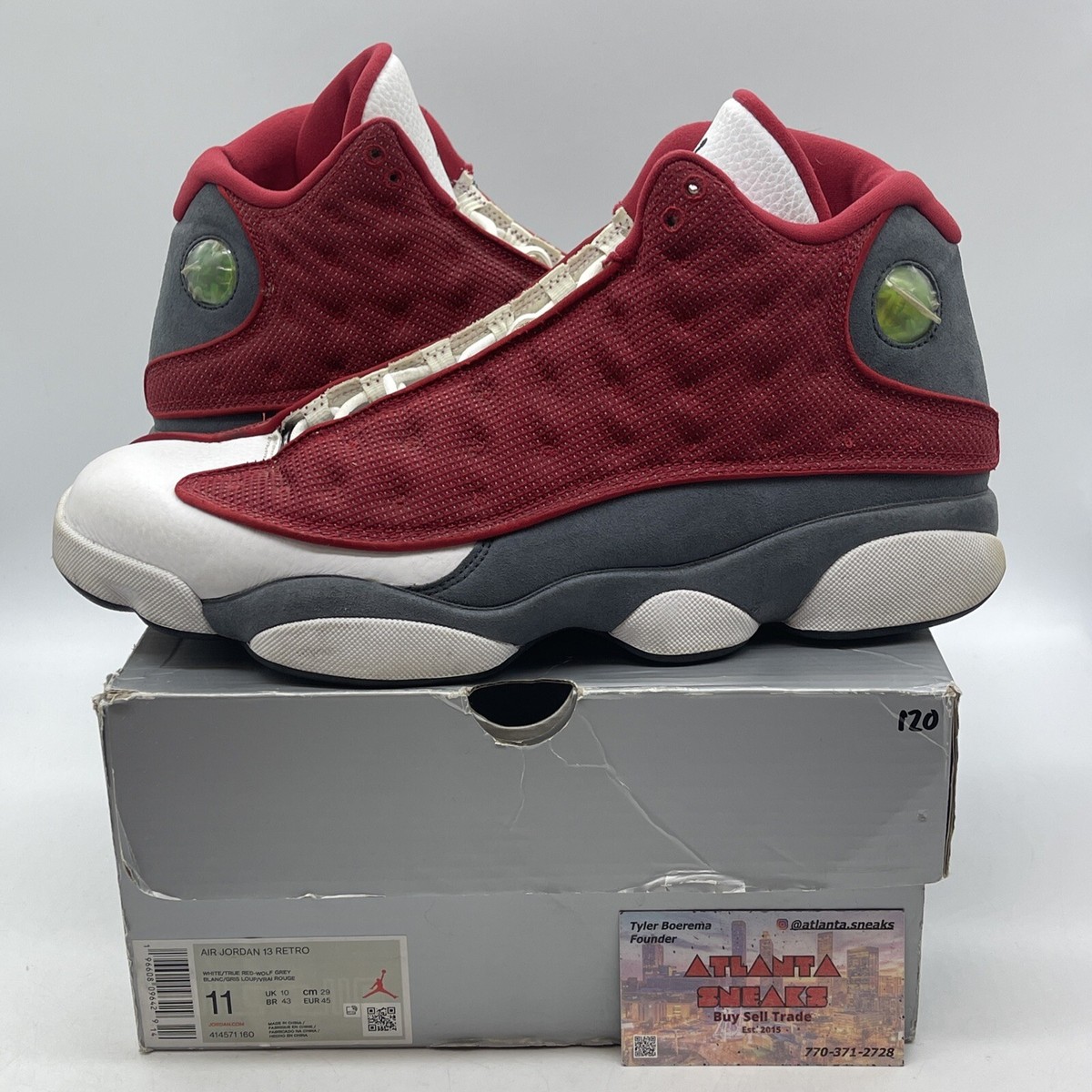 Size 11 Air Jordan 13 Retro White Wolf Grey Red Leather Suede