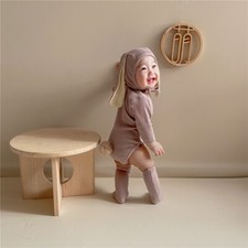 Unisex Baby Holiday Bunny Hooded Rabbit Ear Jumpsuit Christmas Outfit