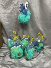 SHARK TOY ON GREEN NYLON POUF CHILDREN'S BATH TOYS- SET OF 6 - NEW IN PKG