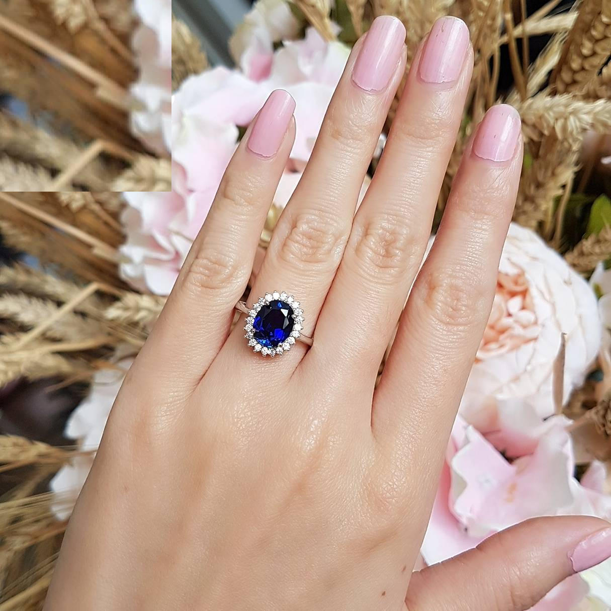 3ct Lab-Created Blue Sapphire Engagement Ring White Gold Plated