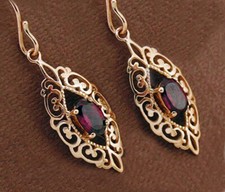 Handcrafted 9K Rose Gold Rhodolite Garnet Filigree Drops – Natural Gemstones