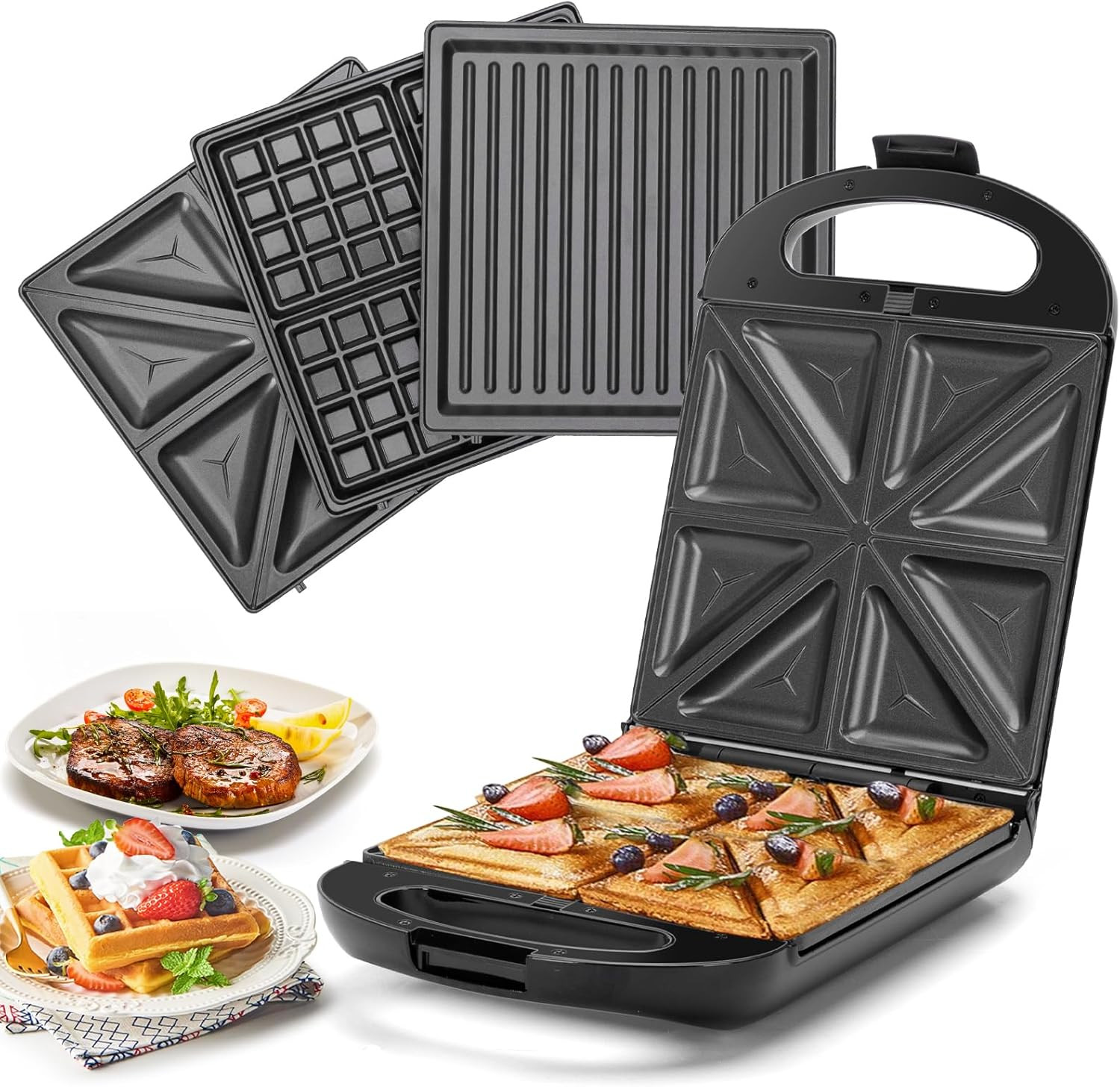 Bruno 3 in 1 Tostapane, Griglia Elettrica, Sandwich Maker Con Piastre Rimovibile