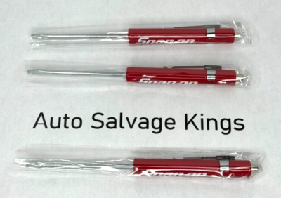#ad NEW Lot of 3 Snap On Tools Flat Tip Pocket RED Screwdrivers w Clip Magnetic 5.5quot; $11.95