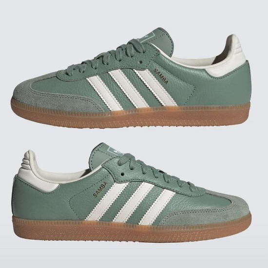 Женские кожаные туфли Adidas Samba OG серебристо-зеленого цвета IE7011 с ускоренной доставкой