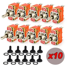 10x Waterproof Toggle Flick Switch ON/OFF/ON Car Dash Light Metal 250VAC SPDT.