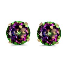 5mm Round Mystic Topaz Stud Earrings Set in 14k Yellow Gold
