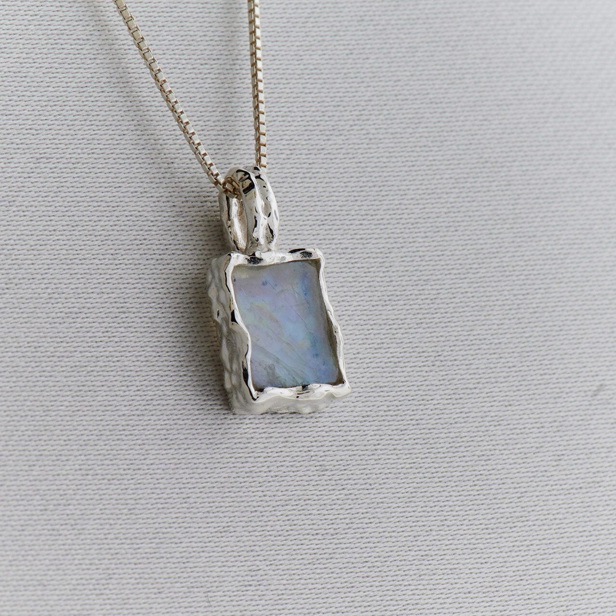 Rainbow Moonstone Hammered Finish 925 Sterling Silver Gemstone Pendant View 3