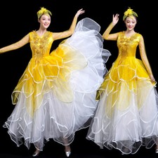 Lady Floral Modern Dance Dress Waltz Spanish Flamenco Ballroom Show Costume Cute