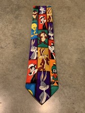 Looney Tunes Vintage 1996 Multicolor Colorblock Bugs Bunny Taz Donald Duck Tie