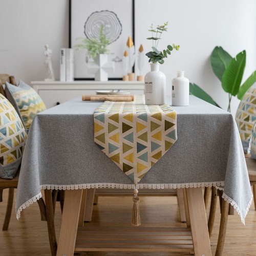 Luxury Print Formal Table Runner Bed Flag Tablecloth Rectangle Home Decor Tassel - Picture 29 of 35