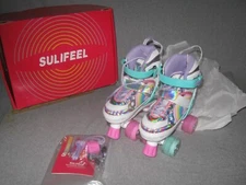 SULIFEEL Rainbow Unicorn Size Small Adjustable Roller Skates 9 - 12 Girls
