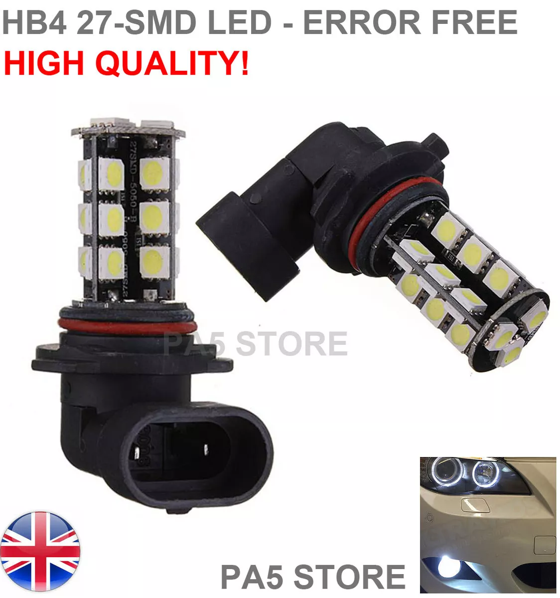 2x HB4 27 SMD LED MAX BRIGHT White CANBUS Car Bulb Fog Light DRL 12V 9006 UK
