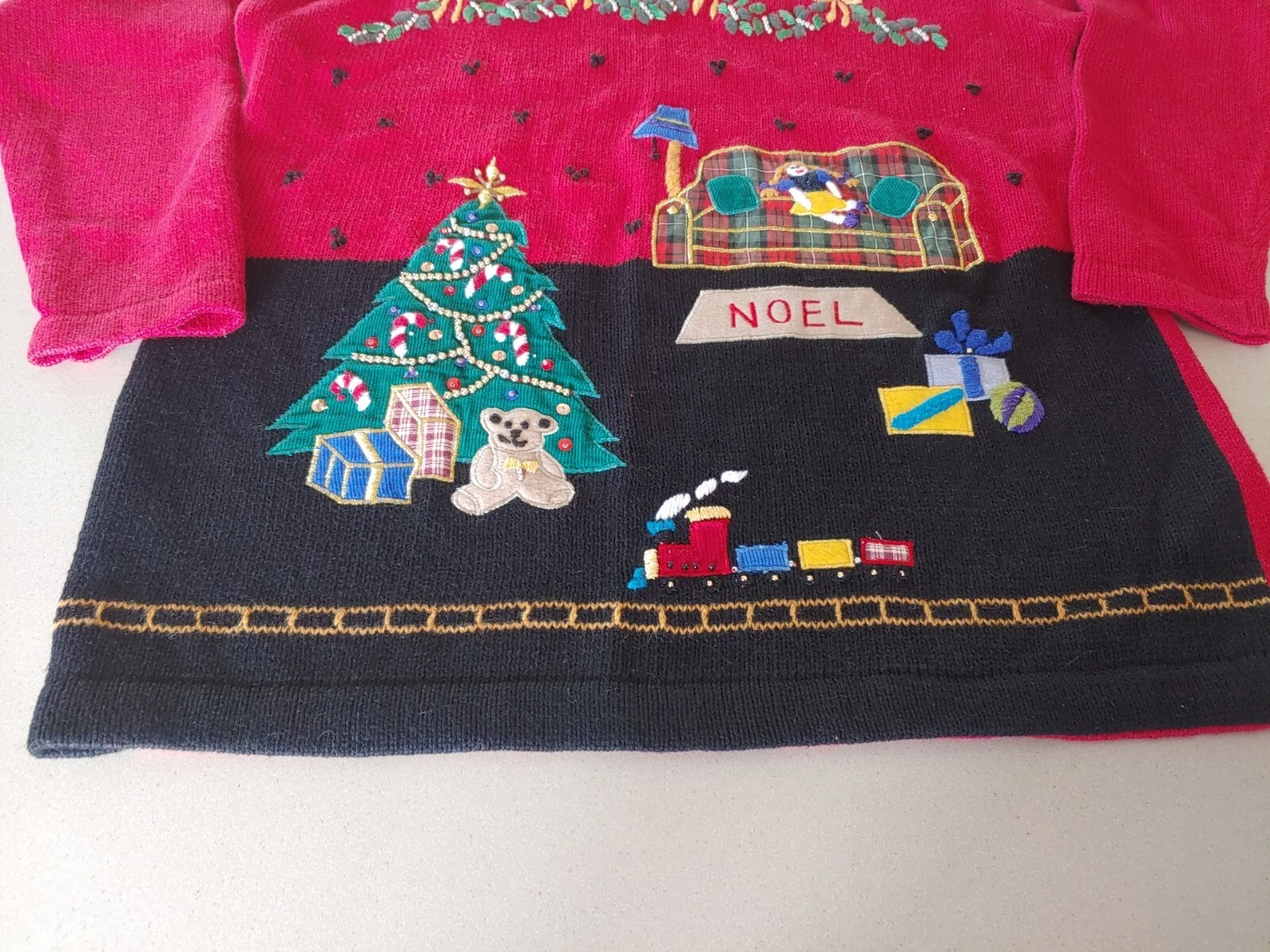 Vintage 3d Christmas Sweater Ugly Mock Turtleneck Pullover Gift Tree Train M