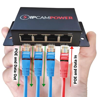 POE Powered 3-Port Switch & Network Extender Cat5 Cat6 for IP Cameras