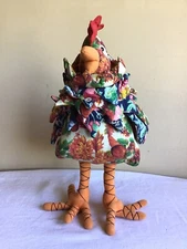 Vintage Patchwork Quilt Primitive Folk Art Hen Posable Feet Plush Tabletop Decor