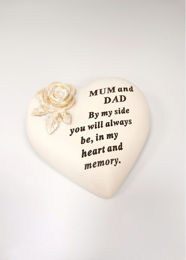Mum and Dad Heart Memorial Graveside Plaque Tribute Ornament Remembrance Grave