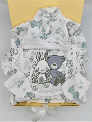 Watch Me Grow weiß & grau Bär und Hase Geschenkset Größe: Neugeborenes, neu mit Etikett.