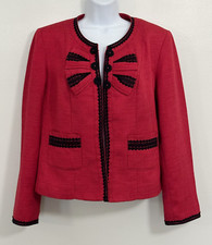 Vintage Nine West Career Blazer Suit Jacket 14|L Fuchsia Black Open Front Office