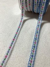 Little Flowers Embroidered Ribbon Trim Picot Edge Made in France 1/2" Wide