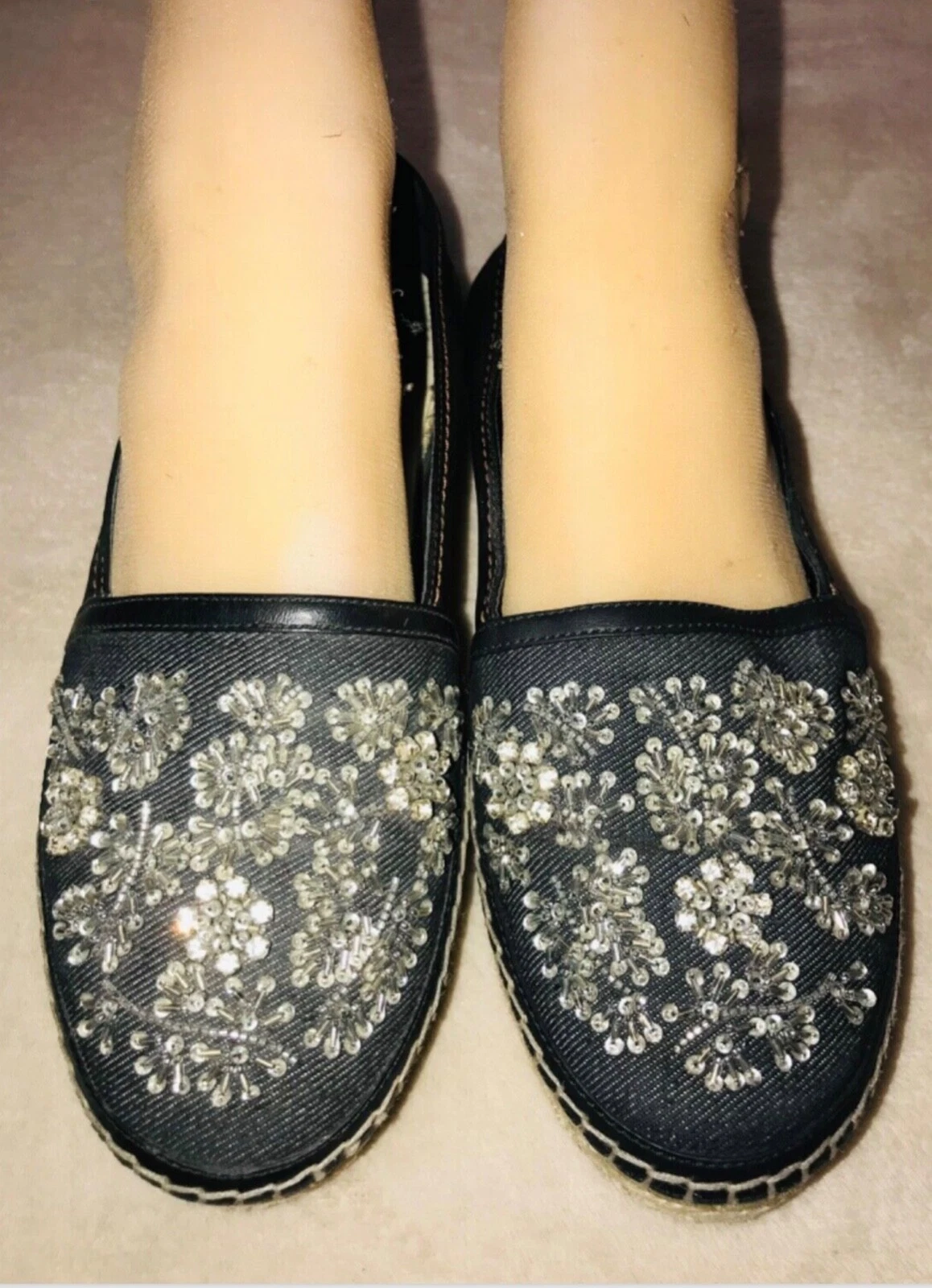 Baskets plates espadrilles perles en denim Christian Dior taille 38