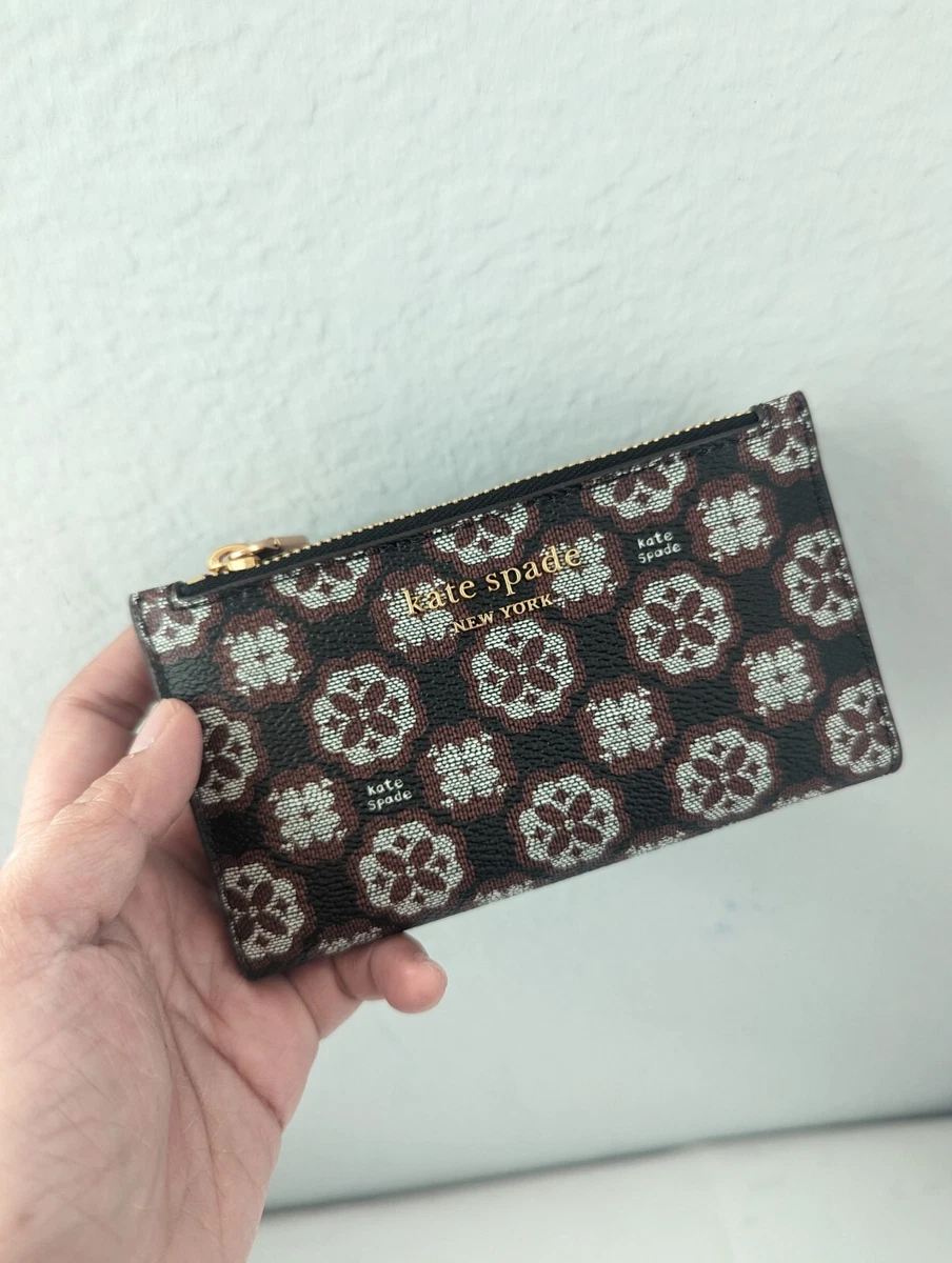 Kate Spade Flower Monogram Coated Canvas Small Slim Bifold Wallet Black  Multi