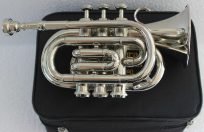 BRAND NEW CHROME FINISH Bb FLAT POCKET TRUMPET+FREE CASE+M/P SUPERB INSTRUMENT