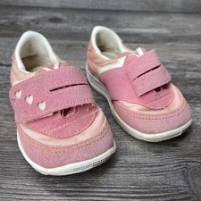 VTG Suede Pink Baby Shoes Hearts Size 4 With Straps USA MADE