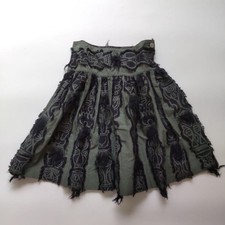 PLEATS PLEASE Fringe Totem Print Skirt Cotton Washable Khaki Black M