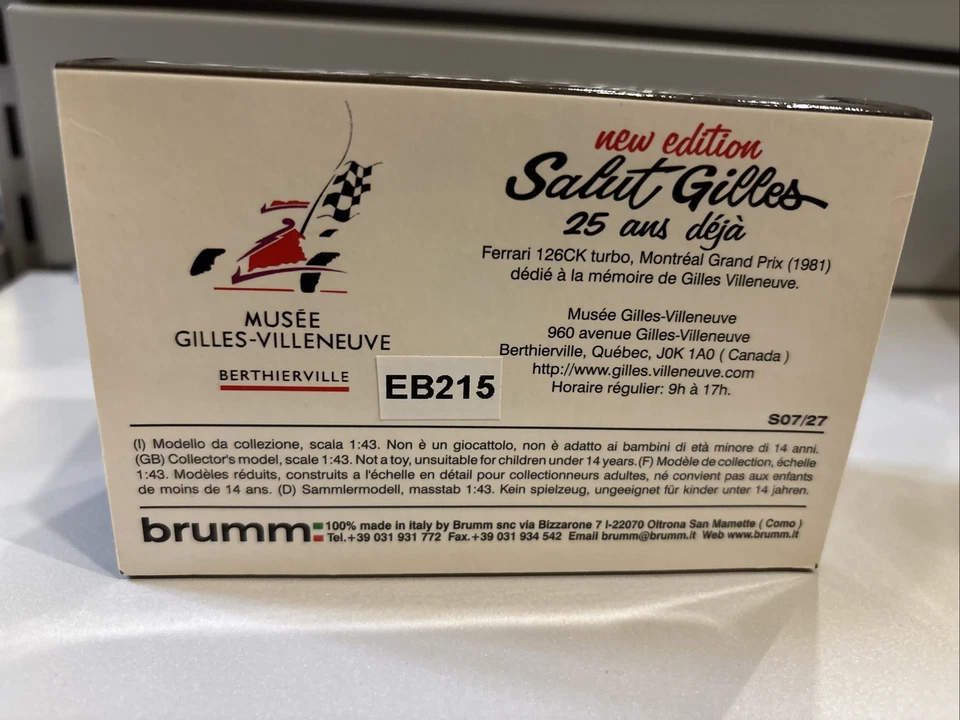 Brumm S07/27 Ferrari 126ck Turbo Montreal Gp 1981 Villeneuve #27 Museo Canada - Immagine 4 di 4