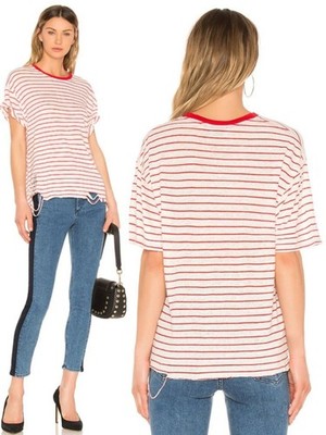 IRO Stripe 100% Linen Distressed Ripped Conah Crewneck Tee | Women's S