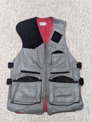 1960s vintage SHOOTING VEST gray leather 42 gun clay SPORTSMAN hunting