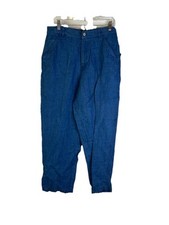 Deadstock Vintage 90s Lagenlook Pants Womens 14 Petite Linen Chambray Flowy