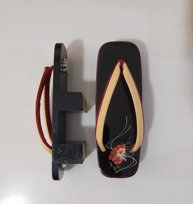 Japanese Black Lacquered Geta Sandals with floral design