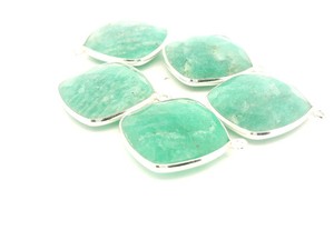 Authentic Amazonite Cushion One Loop Bezel (12mm, 15mm, 18mm) - Gold Plated Over 925 Sterl
